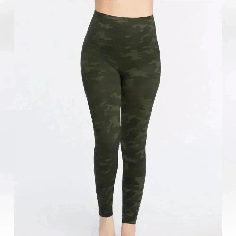 Spanx Women's Large Look At Me Now Seamless Leggings Camo Green Camouflage L Lg